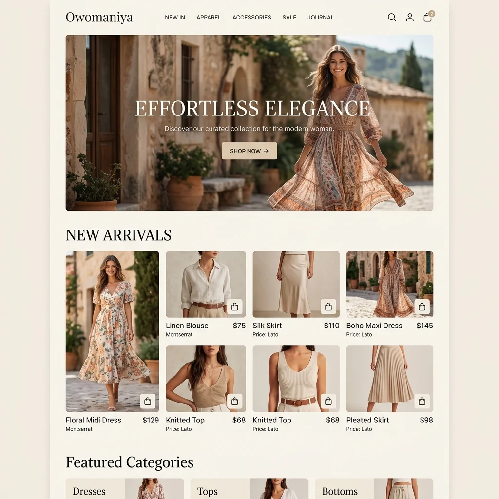 Owomaniya E-Commerce Storefront Mocks